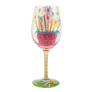 enesco designs by lolita best teacher ever hand-painted artisan wine glass, 15 ounce, multicolor
