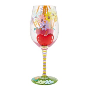 Enesco Designs by Lolita Best Teacher Ever Hand-Painted Artisan Wine Glass, 15 Ounce, Multicolor