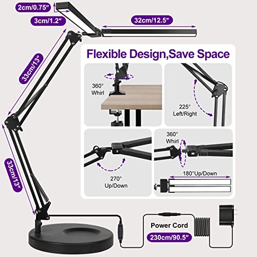 Led Desk Lamp with Clamp and Stand, Double Head LED Desk Lamp, 24W Brightest Led Workbench Office Light Desk Lamps for Home Office, Eye-Caring Architect Desk Light for Monitor Studio Reading