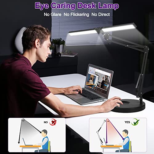 Led Desk Lamp with Clamp and Stand, Double Head LED Desk Lamp, 24W Brightest Led Workbench Office Light Desk Lamps for Home Office, Eye-Caring Architect Desk Light for Monitor Studio Reading