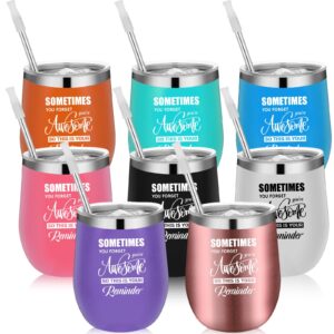 meekoo thank you gifts for women men you're awesome stainless steel insulated tumbler mug with lids and straws for coworker friends appreciation inspirational gifts bulk, 12 oz (cute, 8 pcs)