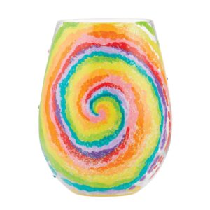 enesco designs by lolita tie dye hand-painted artisan stemless wine glass, 20 ounce, multicolor