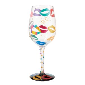enesco designs by lolita made for kissing hand-painted artisan wine glass, 15 ounce, multicolor