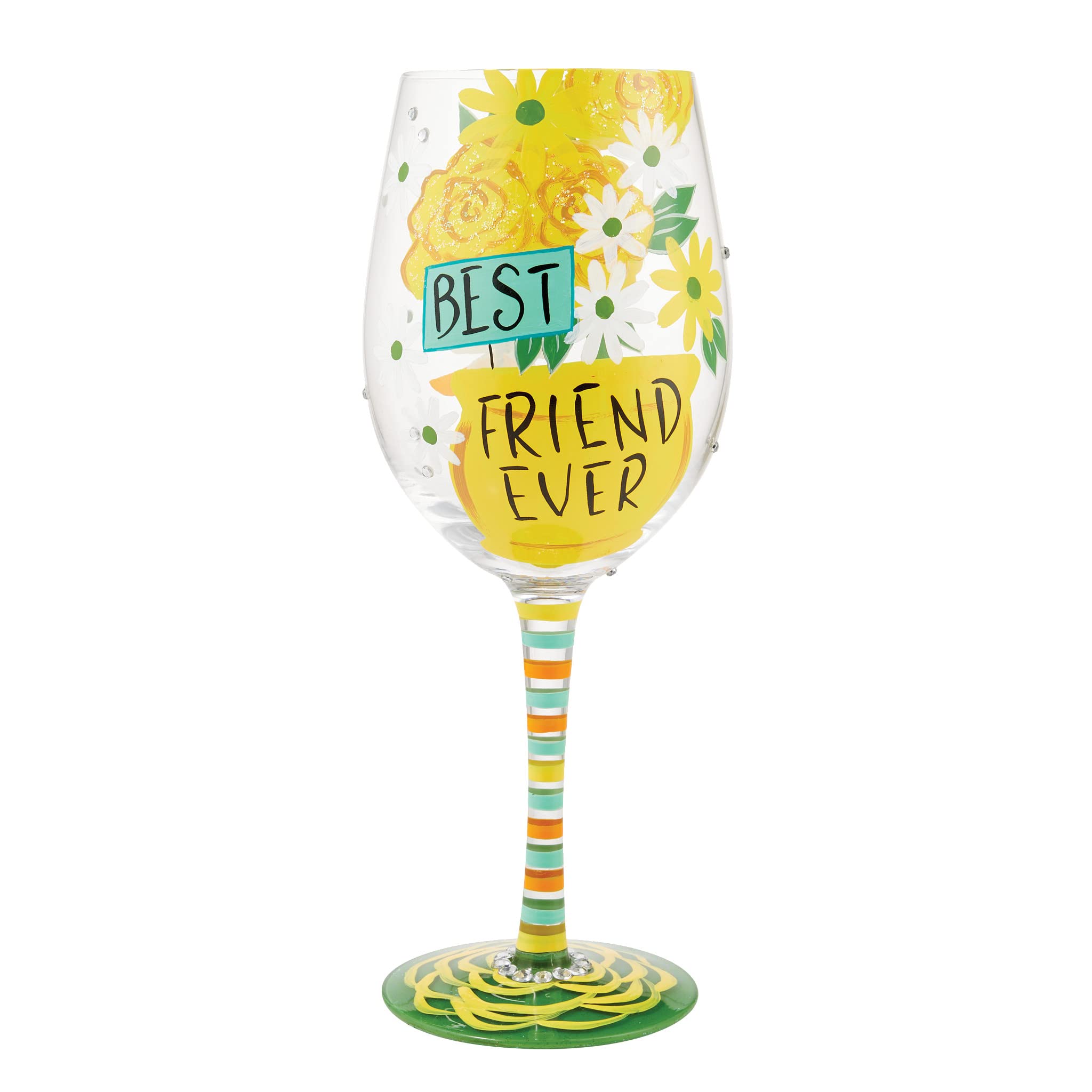 Enesco Designs by Lolita Best Friend Ever Hand-Painted Artisan Wine Glass, 15 Ounce, Multicolor