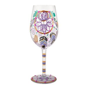 enesco designs by lolita dreamcatcher hand-painted artisan wine glass, 15 ounce, multicolor