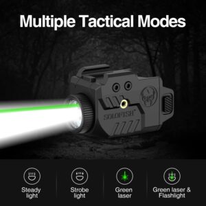 Solofish 600lm Pistol Light Laser Combo with Adjustable Rail for Full & Compact Rail, Shockproof Green Laser Sight and Gun Light with Strobe & Memory Function, Rechargeable