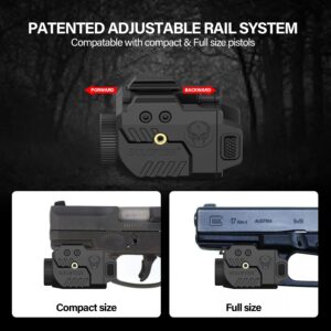 Solofish 600lm Pistol Light Laser Combo with Adjustable Rail for Full & Compact Rail, Shockproof Green Laser Sight and Gun Light with Strobe & Memory Function, Rechargeable