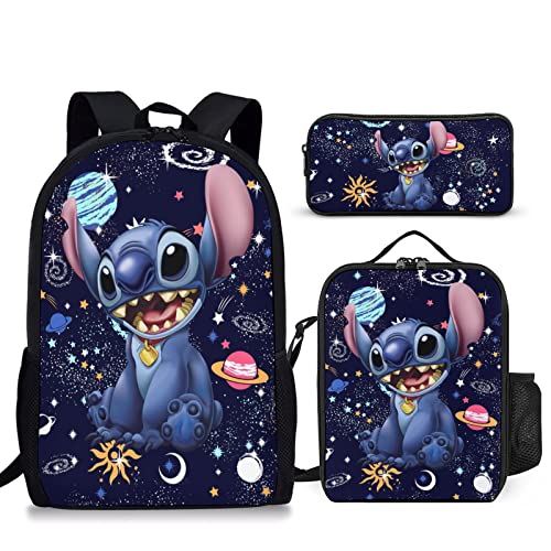 Uqesjik 3 Pcs Backpack Set Laptop Backpack Insulated Lunch Box Pencil Case Combo Cute Bookbag Casual Bags Hiking Backpacks