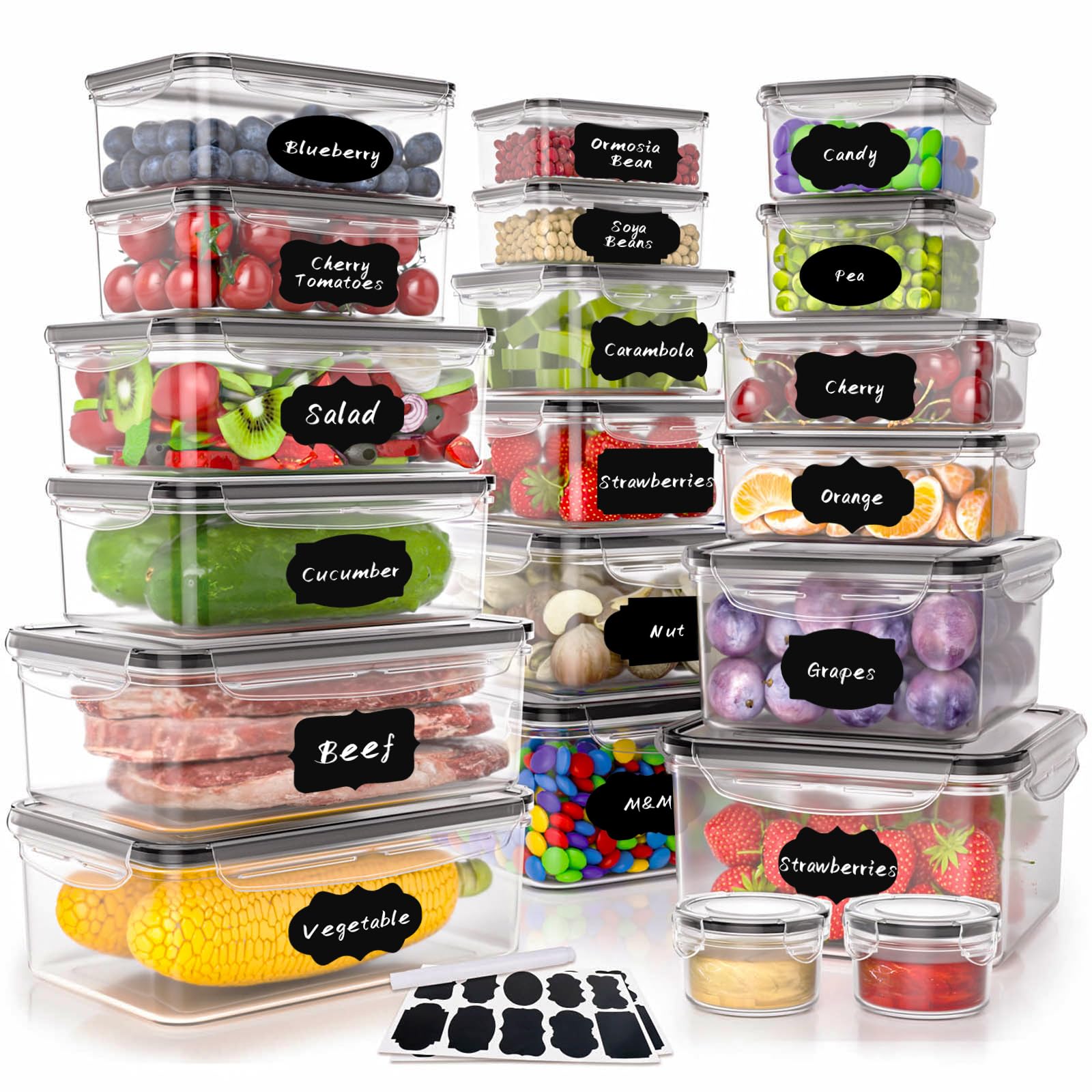 GEIKR 40 PCS Plastic Food Storage Containers with Lids Airtight, BPA-Free Leakproof Meal Prep Containers Reusable,Microwave & Dishwasher & Freezer Safe,Includes Labels & Pen