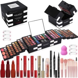 miss rose m 148 colors makeup pallet,professional makeup kit for women full kit,all in one makeup sets for women&beginner,include eyeshadow,lipstick,eyeliner,concealer,makeup brush(045 set-black)