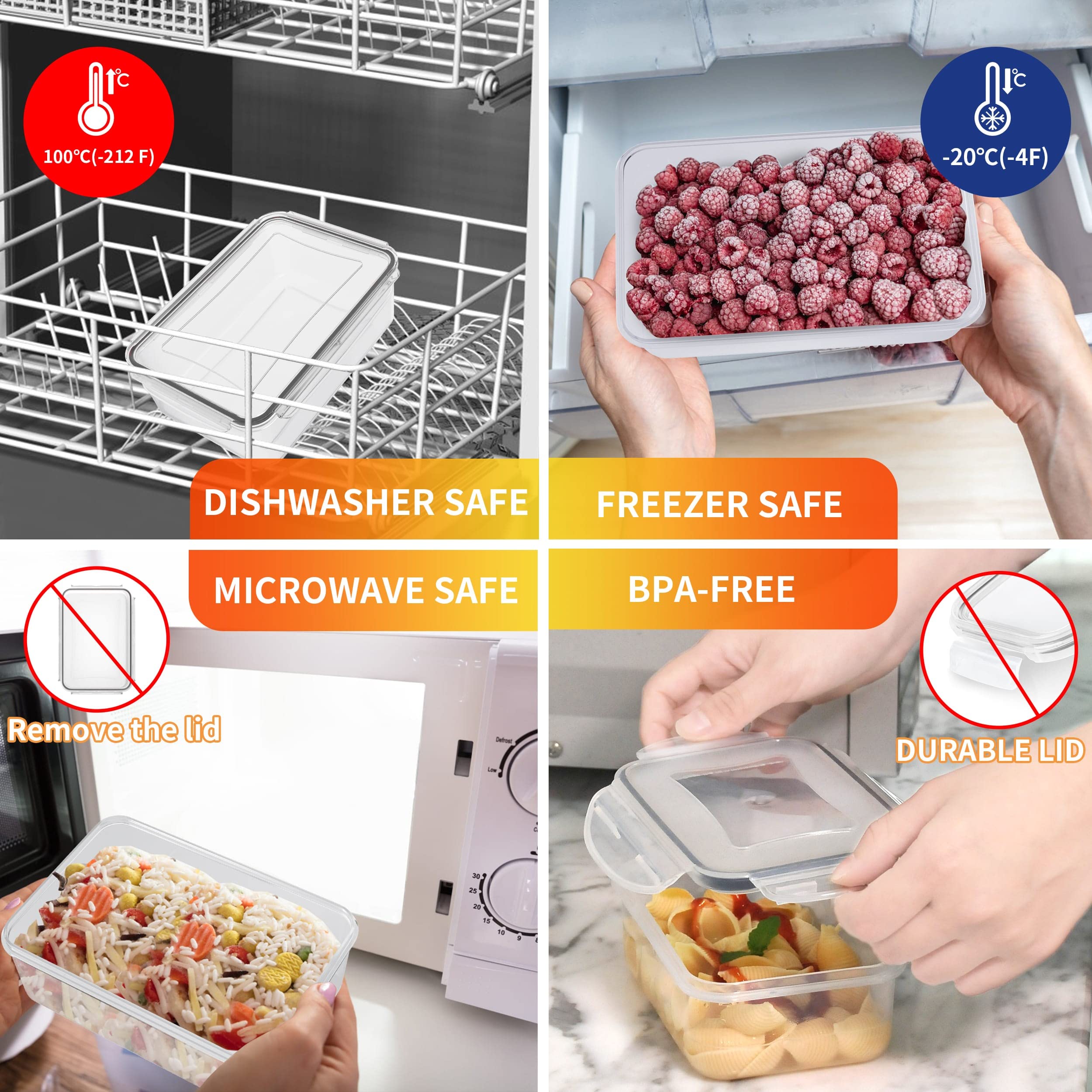 GEIKR 40 PCS Plastic Food Storage Containers with Lids Airtight, BPA-Free Leakproof Meal Prep Containers Reusable,Microwave & Dishwasher & Freezer Safe,Includes Labels & Pen