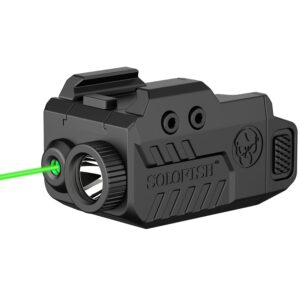 solofish 450lm slidable pistol light laser combo for compact rail, shockproof gun light and green laser sight with strobe & memory, rechargeable
