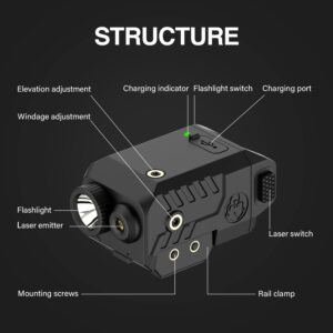 SOLOFISH 450lm Slidable Pistol Light Laser Combo for Compact Rail, Shockproof Gun Light and Green Laser Sight with Strobe & Memory, Rechargeable