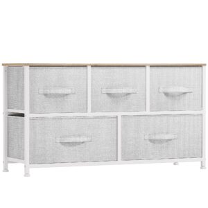 dwvo dresser tv stand, fabric dresser with 5 drawers, dresser for bedroom, wide dresser, storage tower, chest of drawers for closet, living room, hallway, light grey