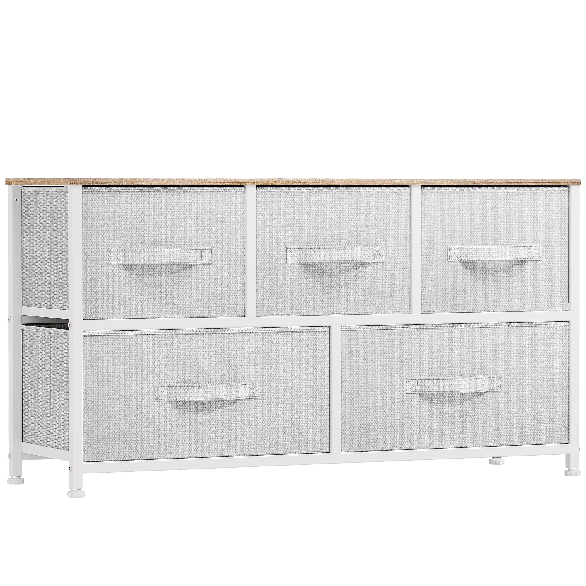 DWVO Dresser TV Stand, Fabric Dresser with 5 Drawers, Dresser for Bedroom, Wide Dresser, Storage Tower, Chest of Drawers for Closet, Living Room, Hallway, Light Grey