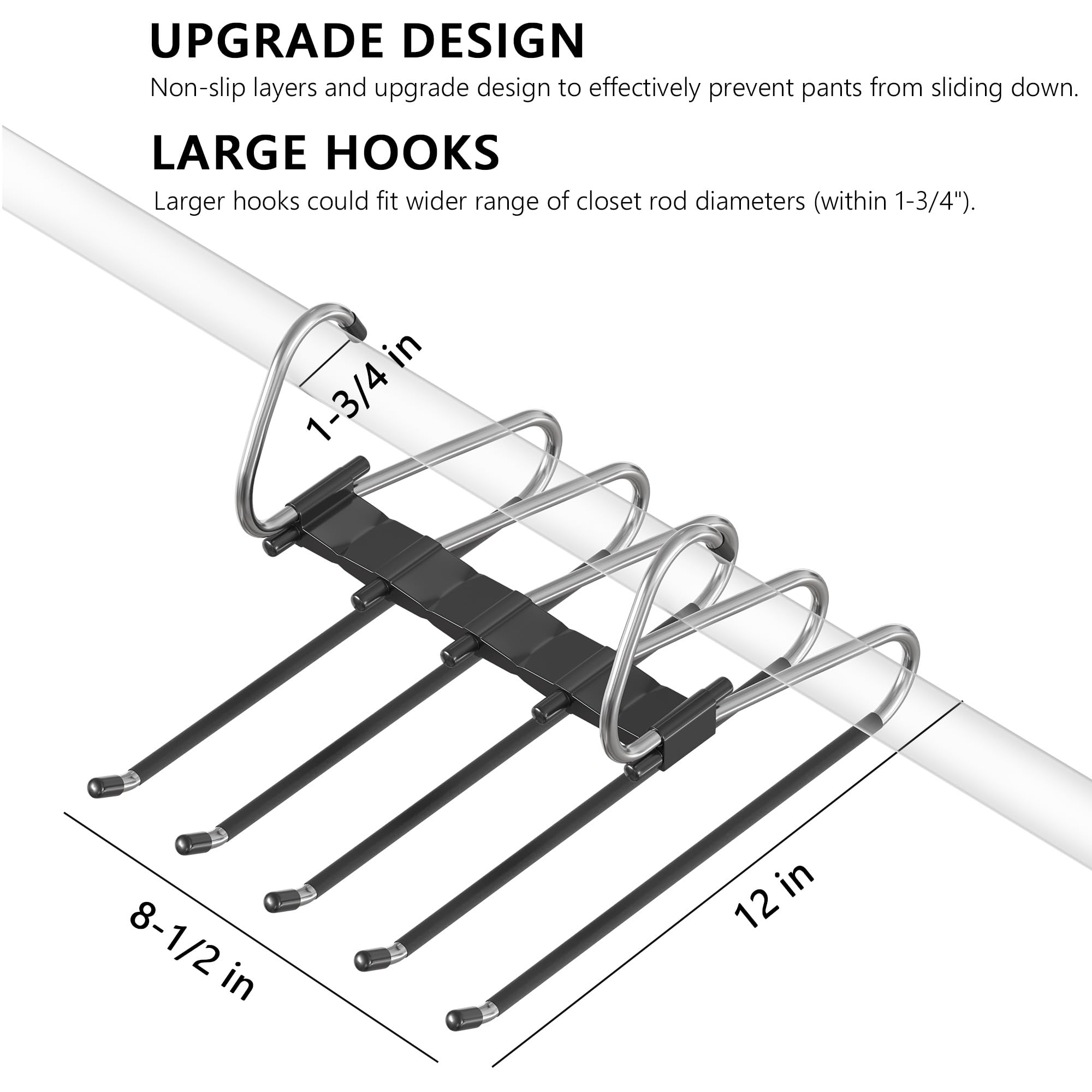 SUOCO 4 Pack Pants Hangers Space Saving, Upgraded Anti-Slip Design, Multi Purpose Closet Organizer Rack for Jeans Trousers Skirts Scarf (Black)