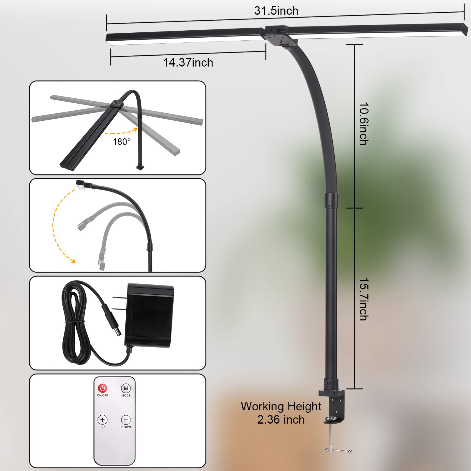 hamiey LED Desk Lamp,Architect Desk Lamps for Home Office,24W Brightest Workbench Office LED Reading Lighting 5 Color Modes and 5 Dimmable Eye Protection Desk Lamp for Monitor Studio Reading