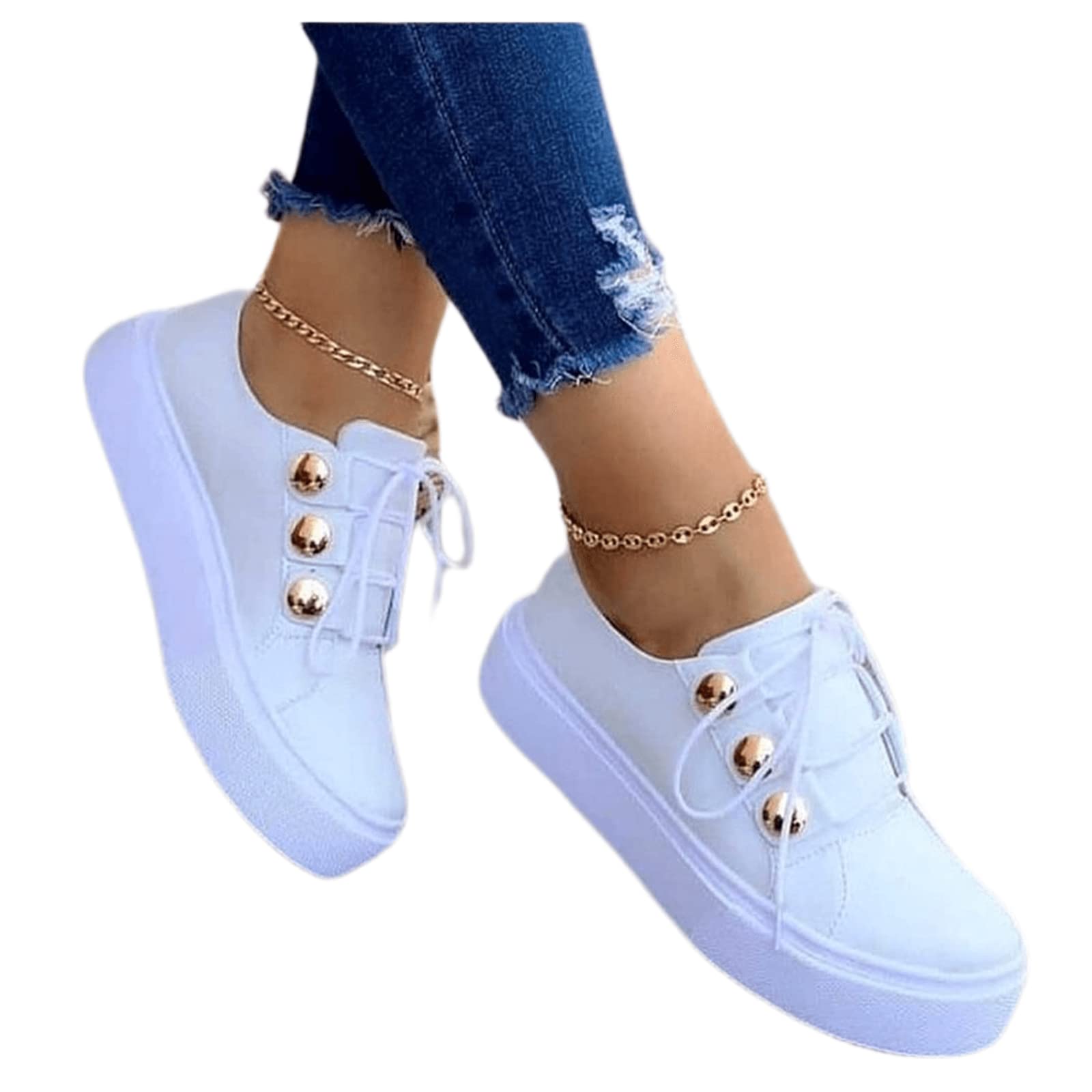 Sneakers For Women Walking Shoes Waterproof Womens Slip On Walking Shoes Non Slip Lightweight Gym Fashion Sneakers Lace Up Low Top Comfortable Platform Flats Loafers