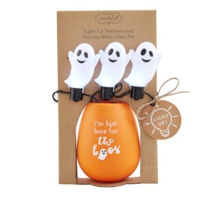 mud pie light up halloween wine glass set, here for the boos, 3" x 3 1/2