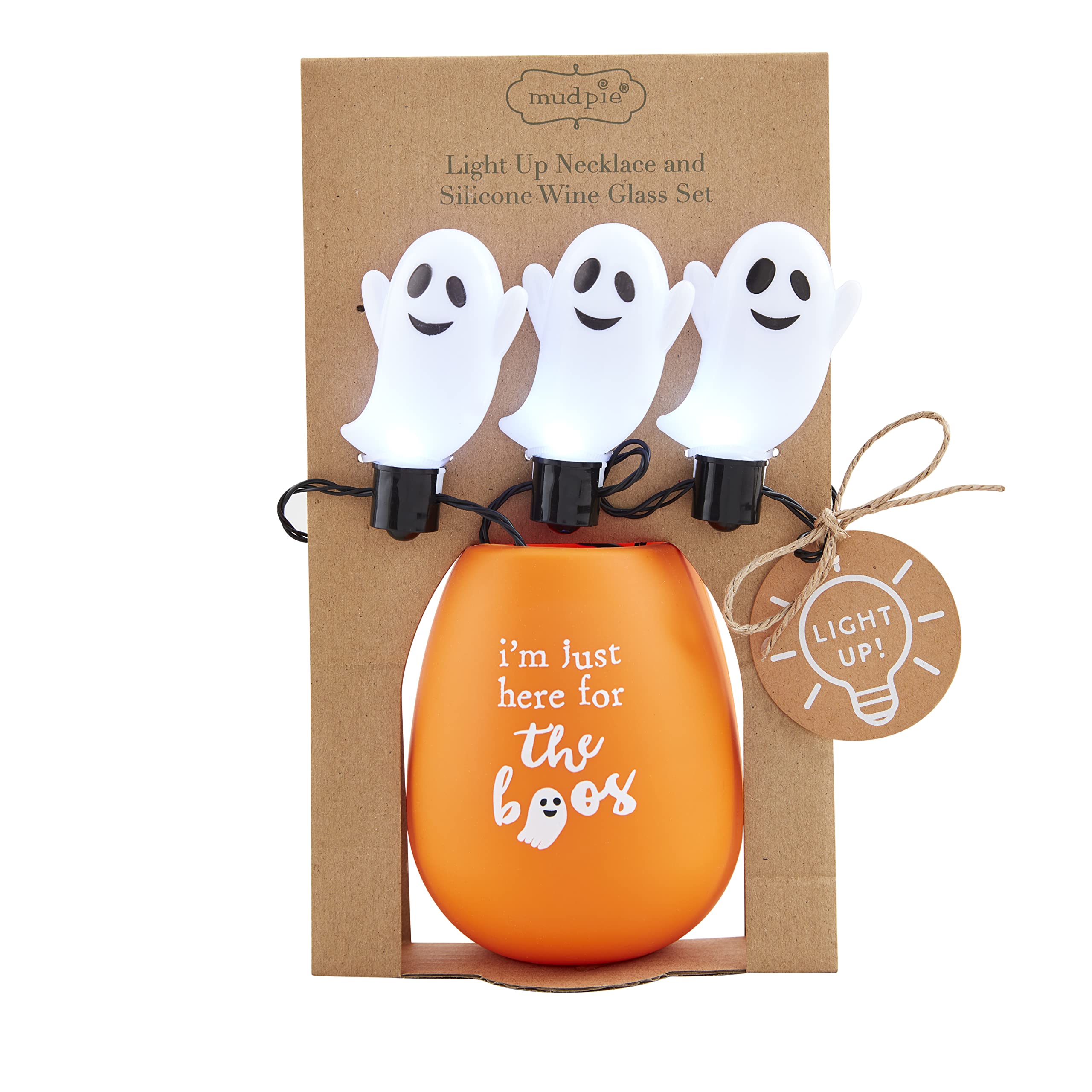 Mud Pie Light Up Halloween Wine Glass Set, Here for the Boos, 3" x 3 1/2