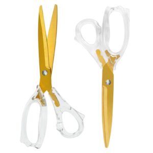 premium gold scissors set,sewing fabric scissors heavy duty titanium scissors all purpose,acrylic comfort-grip handles craft scissors for office home school crafting scissors 2 pack 8.5 inch