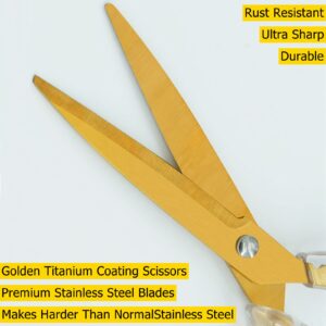 Premium Gold Scissors Set,Sewing Fabric Scissors Heavy Duty Titanium Scissors all Purpose,Acrylic Comfort-Grip Handles Craft Scissors for Office Home School Crafting Scissors 2 Pack 8.5 inch