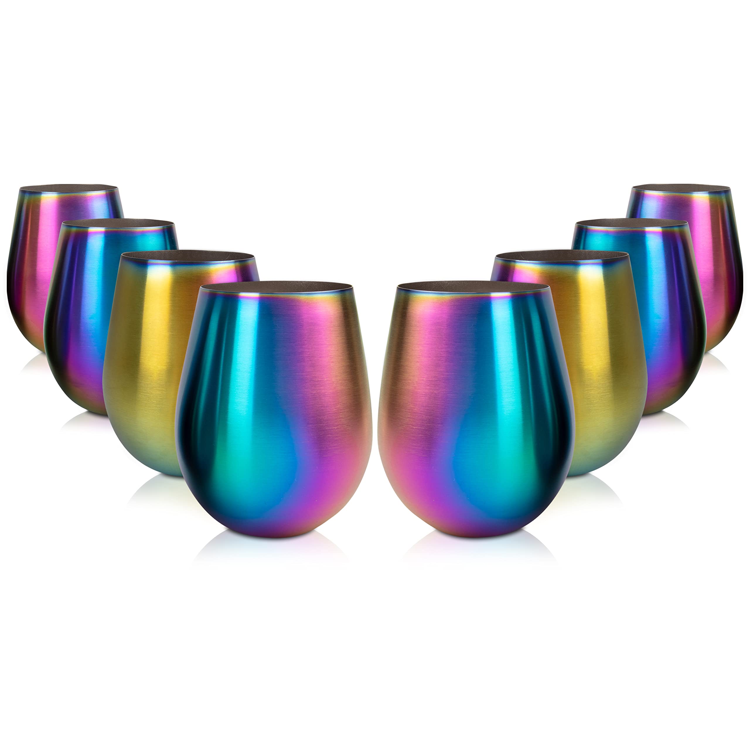 'Eco Unbreakable Holographic Stainless Steel Wine Glasses (16 oz, Set of 8) - Multi-Color Wine Tumblers Maintain Drink Temperature - Great for Entertaining & Parties - Shatterproof, Reusable Tumblers