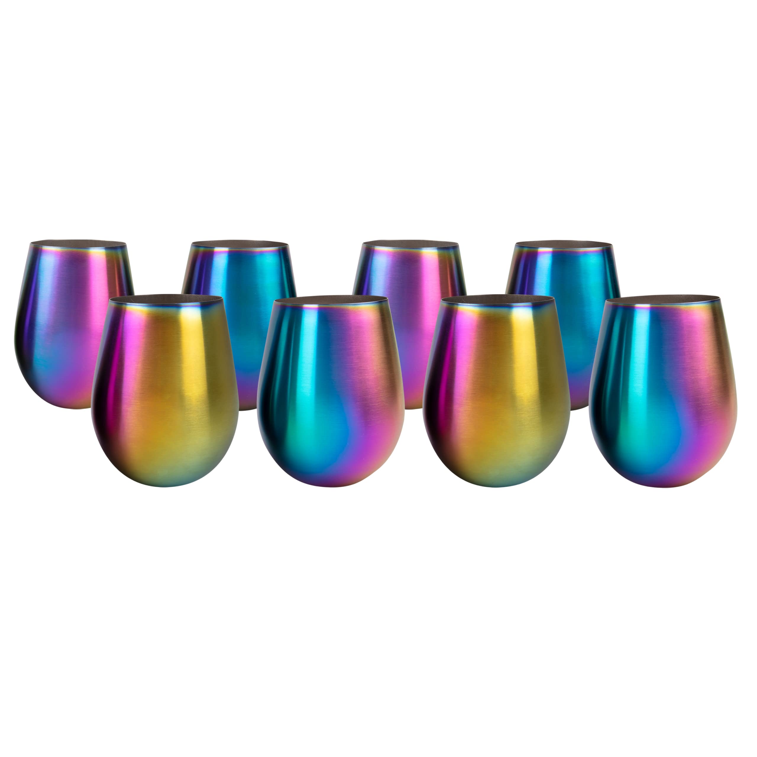 'Eco Unbreakable Holographic Stainless Steel Wine Glasses (16 oz, Set of 8) - Multi-Color Wine Tumblers Maintain Drink Temperature - Great for Entertaining & Parties - Shatterproof, Reusable Tumblers