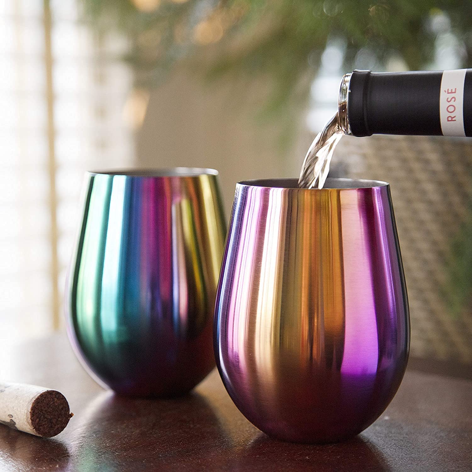 'Eco Unbreakable Holographic Stainless Steel Wine Glasses (16 oz, Set of 8) - Multi-Color Wine Tumblers Maintain Drink Temperature - Great for Entertaining & Parties - Shatterproof, Reusable Tumblers