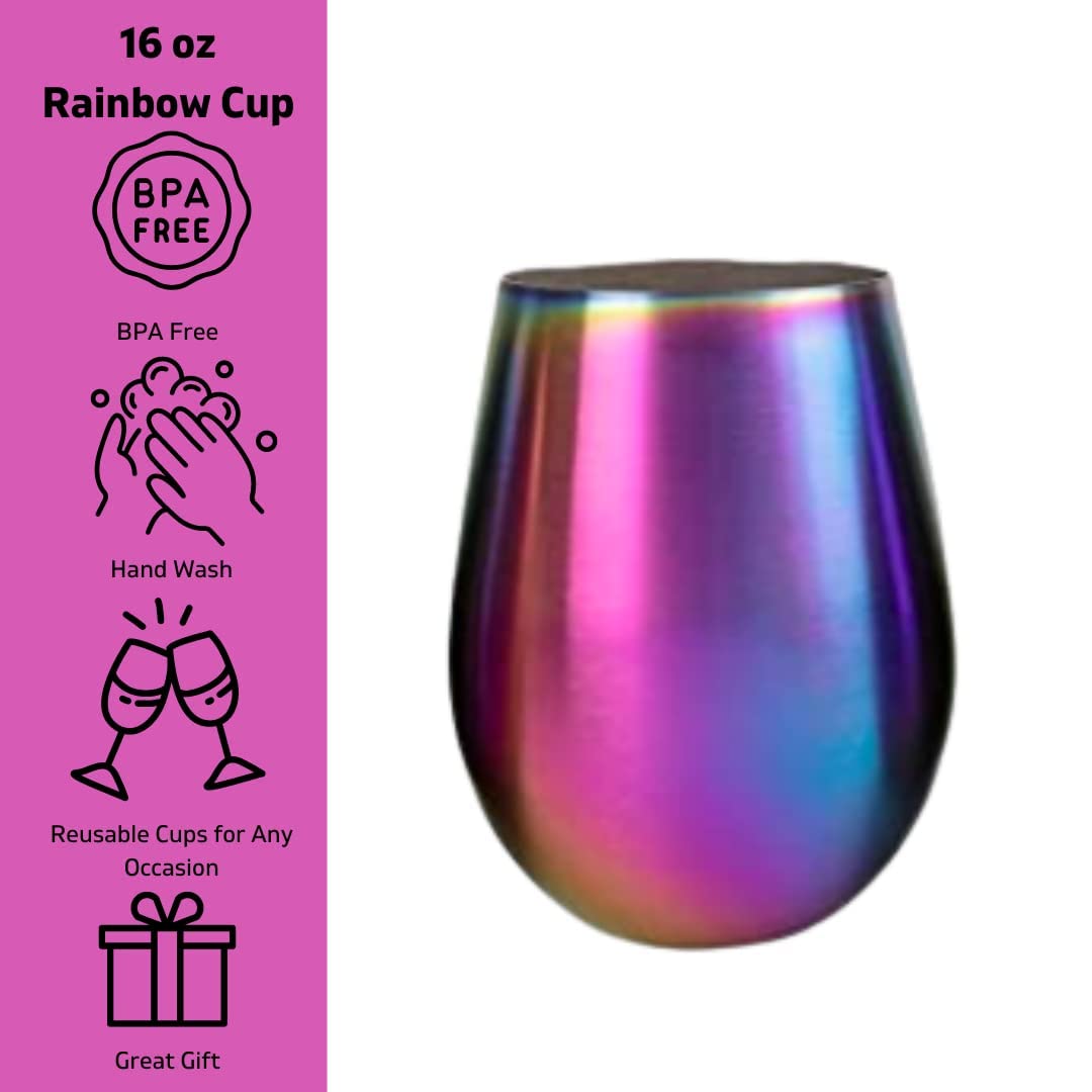 'Eco Unbreakable Holographic Stainless Steel Wine Glasses (16 oz, Set of 8) - Multi-Color Wine Tumblers Maintain Drink Temperature - Great for Entertaining & Parties - Shatterproof, Reusable Tumblers