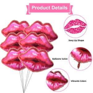 6 Pieces 27 Inches Red Kiss Lip Balloons, Large Aluminum Foil Lips Balloons for Valentine's Day Wedding Bachelorette Makeup Birthday Party Decorations