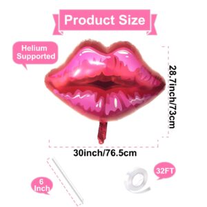 6 Pieces 27 Inches Red Kiss Lip Balloons, Large Aluminum Foil Lips Balloons for Valentine's Day Wedding Bachelorette Makeup Birthday Party Decorations