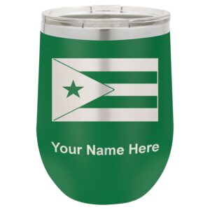 lasergram double wall stainless steel wine glass tumbler, flag of puerto rico, personalized engraving included (green)