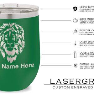 LaserGram Double Wall Stainless Steel Wine Glass Tumbler, Flag of Puerto Rico, Personalized Engraving Included (Green)