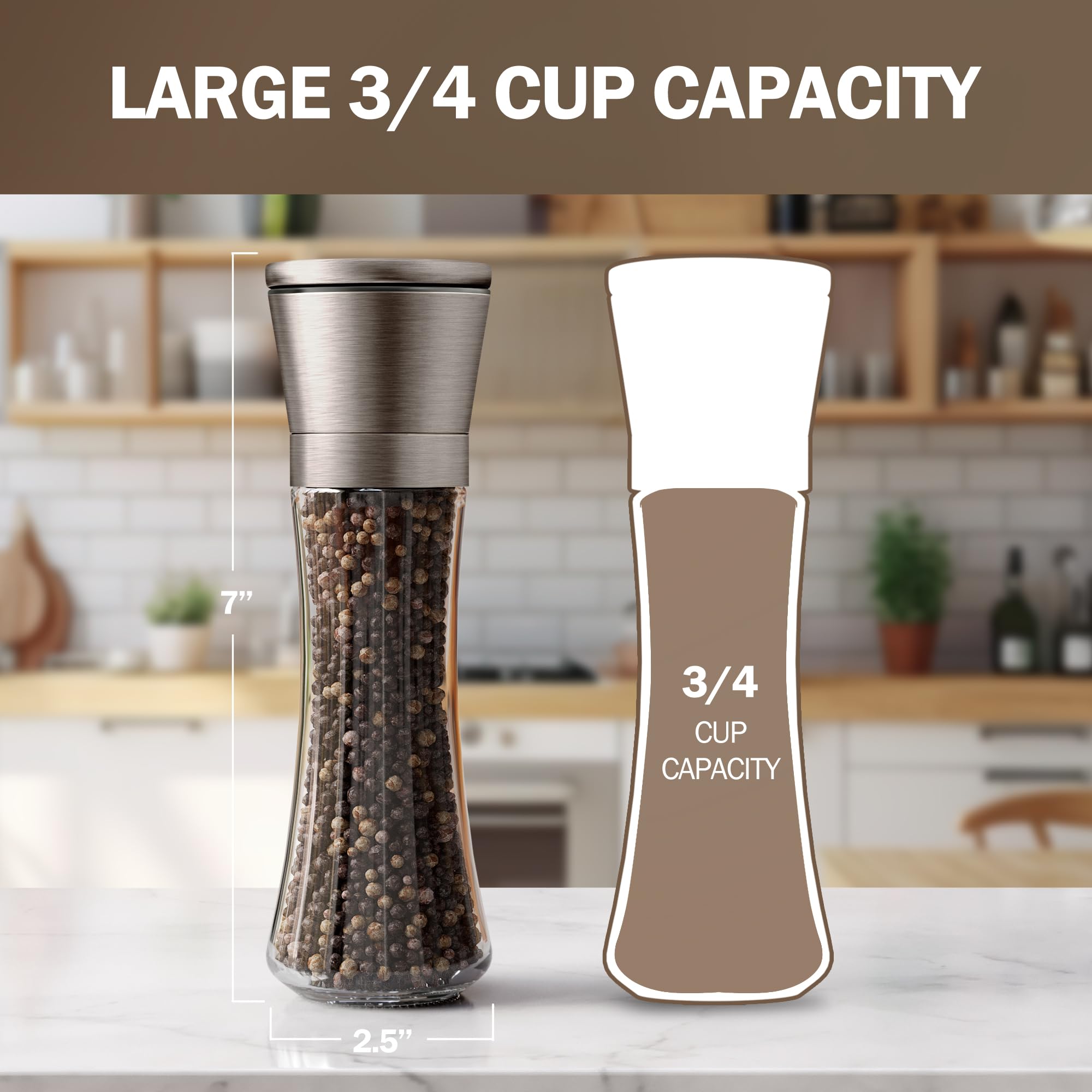 HOME EC Original Gun Metal Bronze Salt and Pepper Grinder Set - Adjustable GM Bronze Salt Grinder & Black Pepper Grinder - Salt and Pepper Shakers set Pepper Mill & Salt Mill