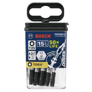 BOSCH ITDT25215 15-Pack 2 In. Driven Torx #25 Impact Tough Screwdriving Power Bits