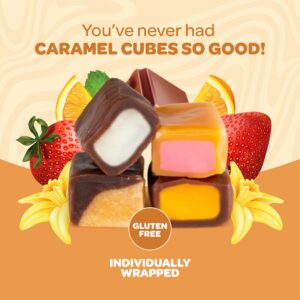 Funtasty Caramel Cubes Candy, Assorted Flavors, Individually Wrapped, Jar 24 Ounces (Over 100 Pieces)