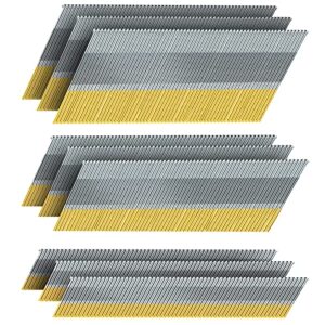 sitldy 15 gauge da angled finish nails, 34-degree, 900-pack (2-1/2", 2", 1-1/4" 300 per sizes), galvanized assorted size project pack, for pneumatic, electric angled finish nailer