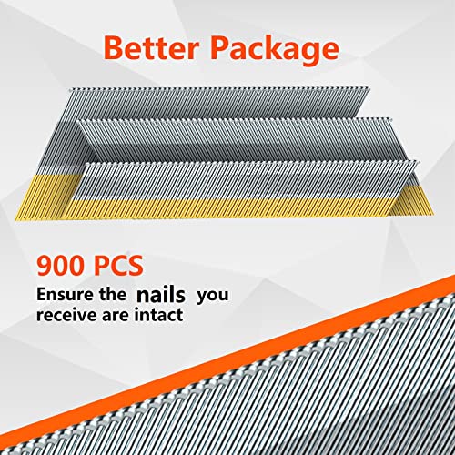 SITLDY 15 Gauge DA Angled Finish Nails, 34-Degree, 900-Pack (2-1/2", 2", 1-1/4" 300 Per Sizes), Galvanized Assorted Size Project Pack, for Pneumatic, Electric Angled Finish Nailer