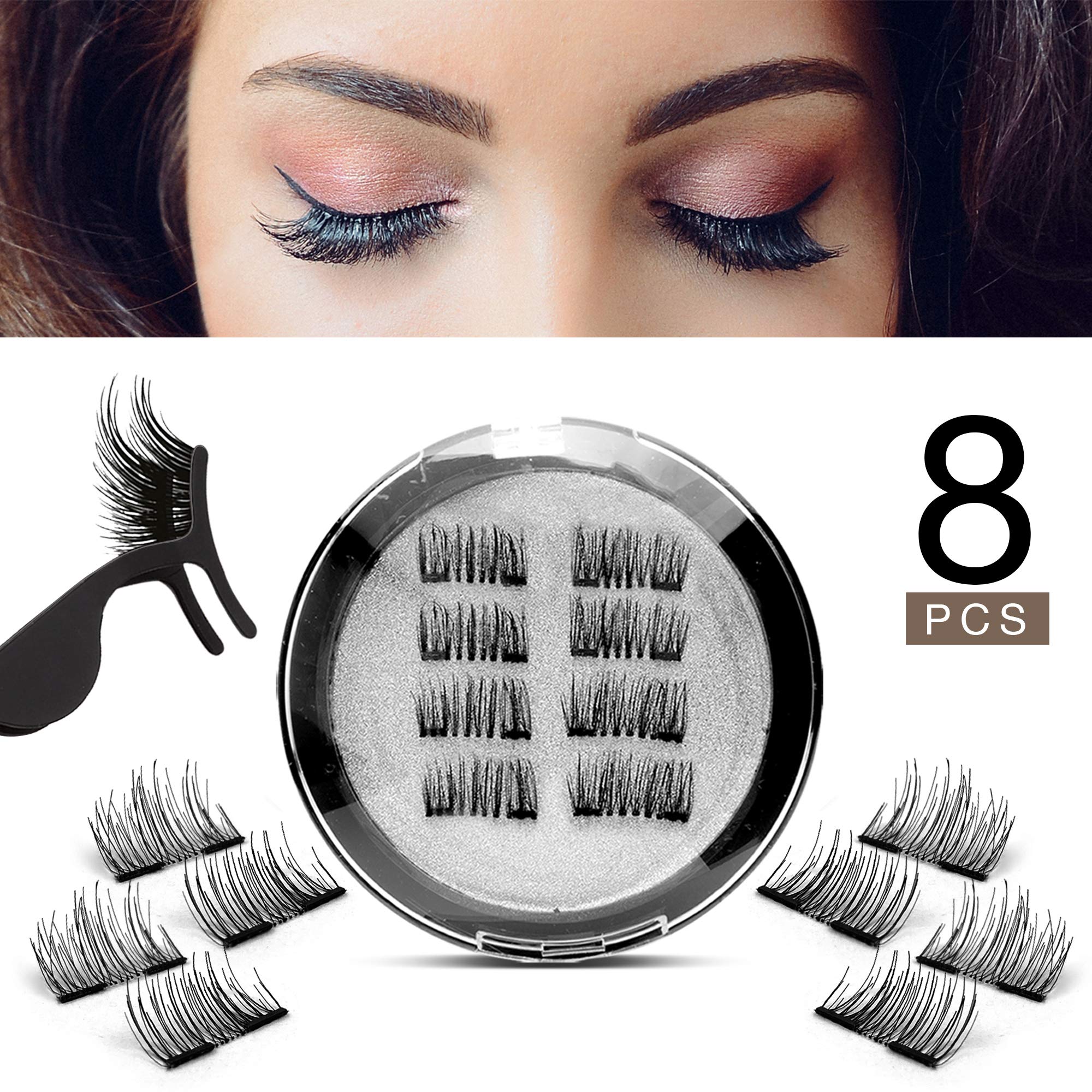 Dual Magnetic Eyelashes, Half Lash, Accent Lashes, Light Weight & Reusable, Updated 3D False Eyelashes with Applicator(8pcs)