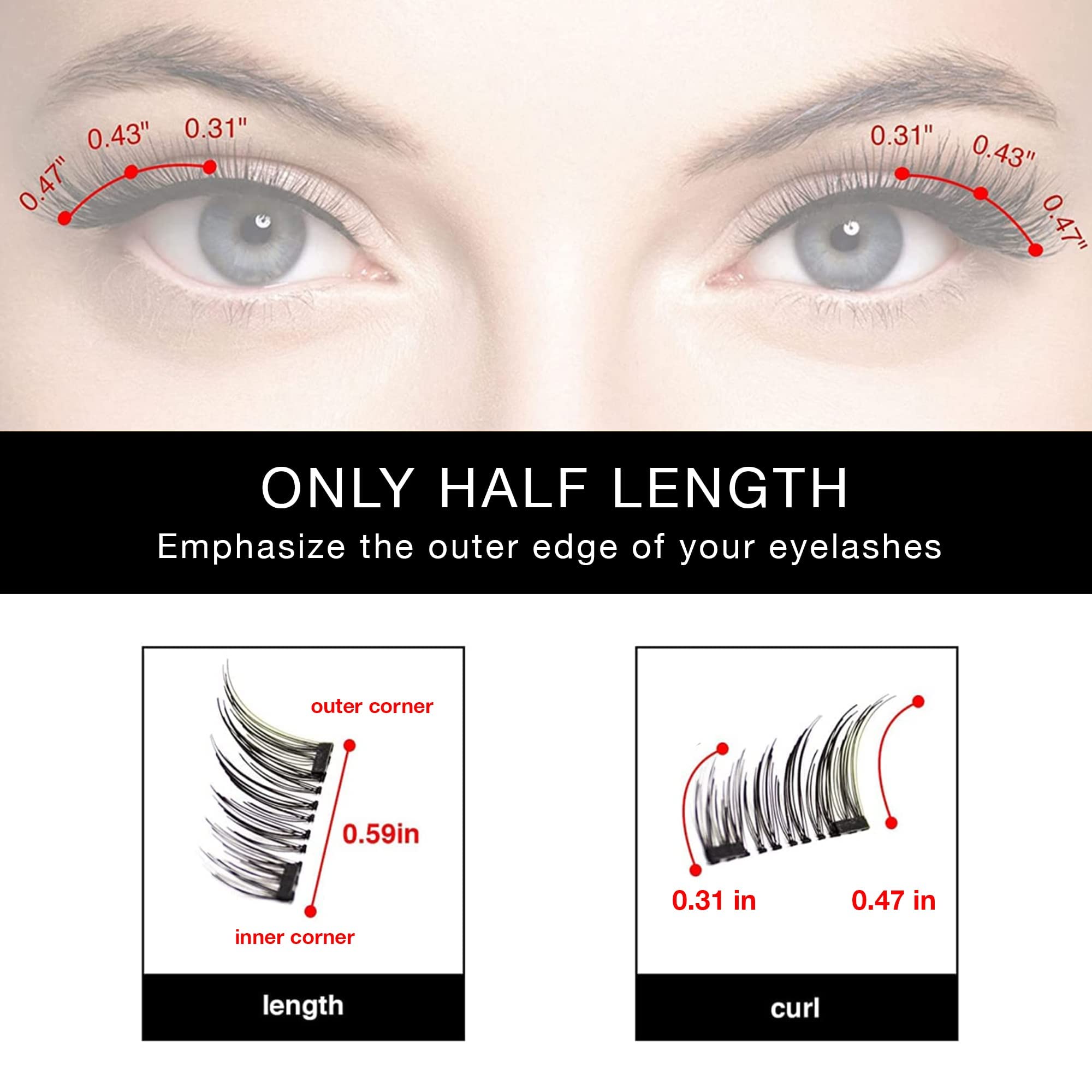 Dual Magnetic Eyelashes, Half Lash, Accent Lashes, Light Weight & Reusable, Updated 3D False Eyelashes with Applicator(8pcs)