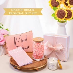 Maid of Honor Bridesmaid Proposal Gifts Box Includes Bridesmaid Glasses Maid of Honor Candle Makeup Bag Sage Wedding Invitation Cards for Bridal Party Favors