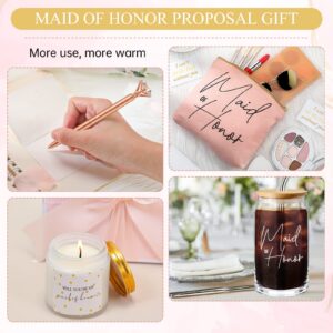 Maid of Honor Bridesmaid Proposal Gifts Box Includes Bridesmaid Glasses Maid of Honor Candle Makeup Bag Sage Wedding Invitation Cards for Bridal Party Favors