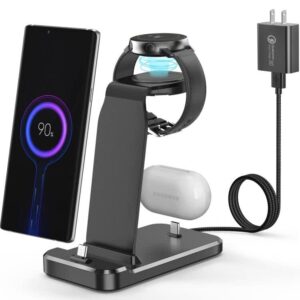 charging station for samsung multiple devices,3 in 1 fast charging stand wireless charger for samsung galaxy watch 5/5 pro/4/3/active,galaxy s23/s22/s21/s20/note20/note10/z flip 4/z fold 4,galaxy buds