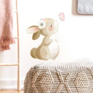 fanquare cute bunny wall decals rabbit kiss butterfly wall stickers peel and stick wall decor for kids girls bedroom living room decor