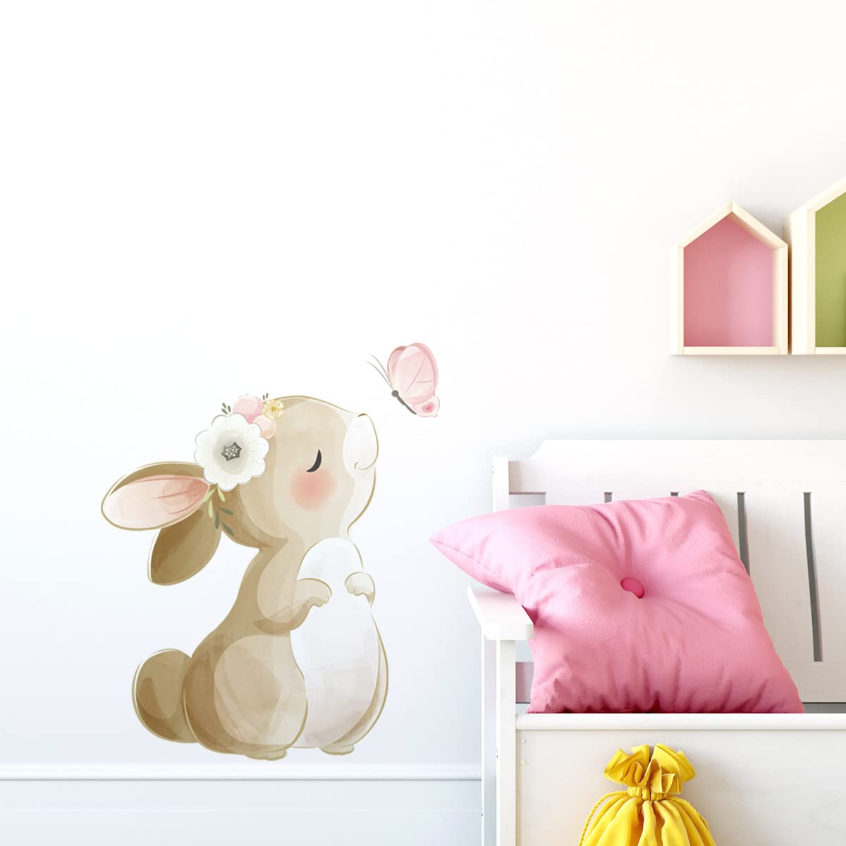 fanquare Cute Bunny Wall Decals Rabbit Kiss Butterfly Wall Stickers Peel and Stick Wall Decor for Kids Girls Bedroom Living Room Decor