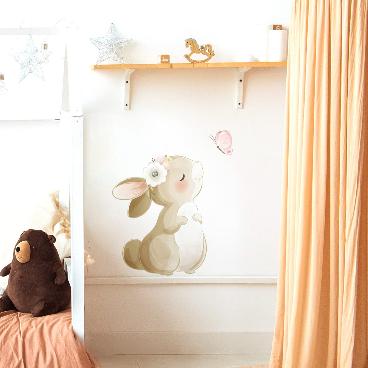 fanquare Cute Bunny Wall Decals Rabbit Kiss Butterfly Wall Stickers Peel and Stick Wall Decor for Kids Girls Bedroom Living Room Decor