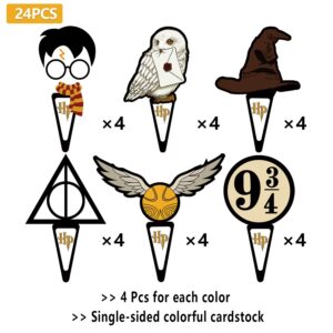 24 PCS Wizard Cupcake Toppers Magic Wizard Inspired Cupcake Picks Magic Movie Themed Kids Birthday Party Decorations Supplies