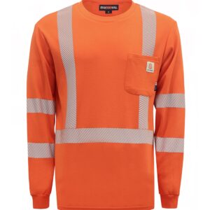 BOCOMAL FR Tee Shirts High Visibility/Hi Vis Flame Resistant/Fire Retardant Shirt 7oz Orange Men's Safety Shirts