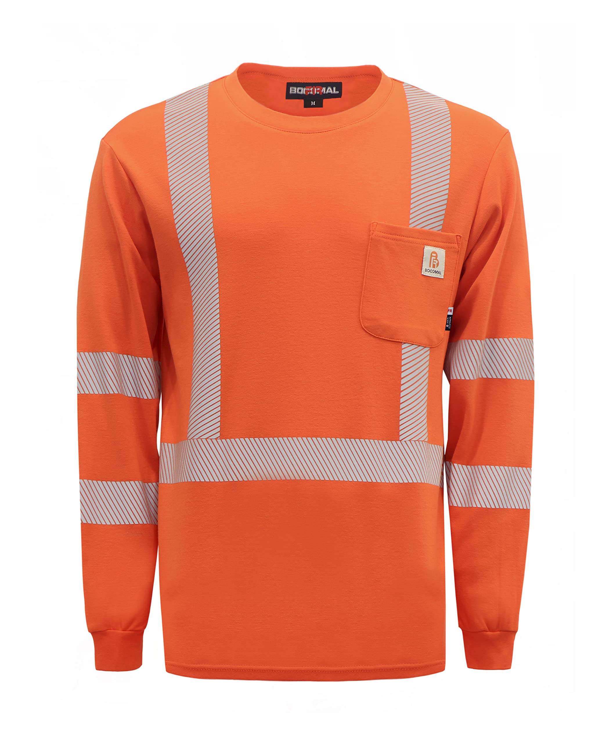 BOCOMAL FR Tee Shirts High Visibility/Hi Vis Flame Resistant/Fire Retardant Shirt 7oz Orange Men's Safety Shirts